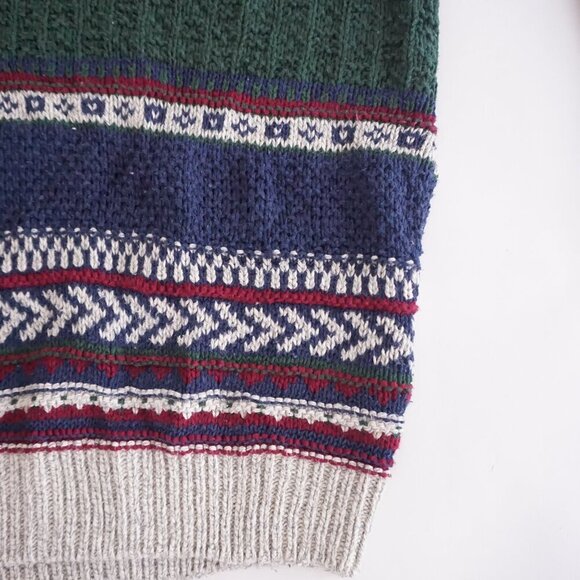 VTG CJ Cotton Navy Green 3D Biggie Cottagecore Eclectic Crewneck Knit Sweater XL - Picture 5 of 9